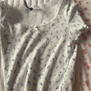 Blue Floral Coquette Laced Scoop Neck